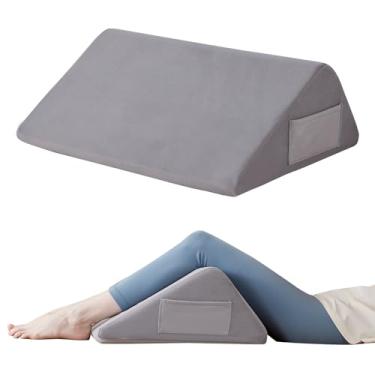 Imagem de Ruqmuis Almofada de joelho para dormir nas costas, almofada de cunha de joelho de 20 cm para elevar o joelho, travesseiro de perna para alívio da dor nas costas, travesseiro triangular, almofadas de
