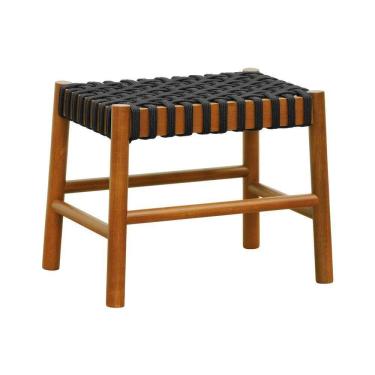 Imagem de Puff Baixo Amber Madeira Maciça - Amêndoa Trançado Corda Na Cor Preta