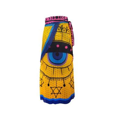 Imagem de Saida de praia saia canga longa olho grego mostarda piscina - Stelatto