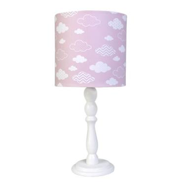 Imagem de Abajur Madeira Nuvem Rosa Quarto Bebê Infantil Menina - Potinho de mel