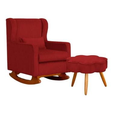 Imagem de Poltrona C/ Puff Balanço Amamentação Aurora Suede Vermelho - LM DECOR