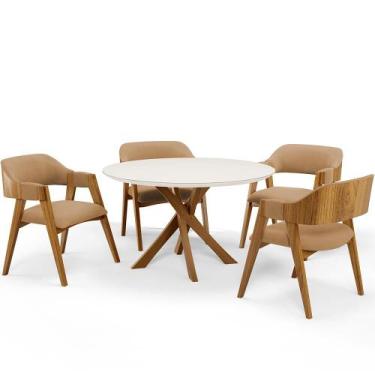 Imagem de Mesa De Jantar Redonda Cora 120cm Off White M04 com 04 Cadeiras Living
