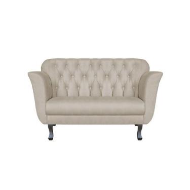 Imagem de Namoradeira Decorativa Dália Suede Bege 2 Lugares Pés Madeira Ms Decor