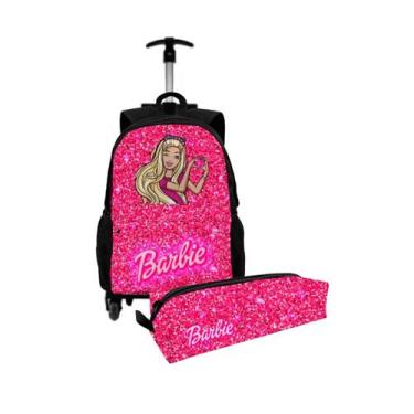Imagem de Kit Mochila Bolsa Escolar Com Rodinha Carrinho Para Viagem + Estojo Po