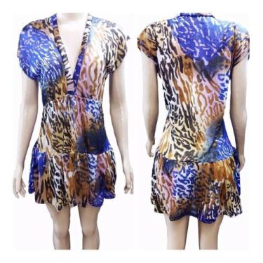 Imagem de Saída de Praia Japonesa Estampada - Azul / Marrom M - Euro Bali, Azul,