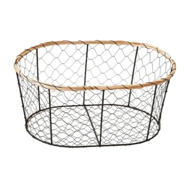 Imagem de Ioensy Cesta de pão com ovo, cesta de, cesta de armazenamento de arame de ferro portátil, organizador de suporte de frutas para gabinete, Oval S