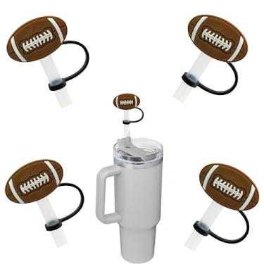 Imagem de Capa de canudos de balão de futebol IDM para Stanley Copo de 1,134 g e 850 g, 5 peças de tampa de palha com alça