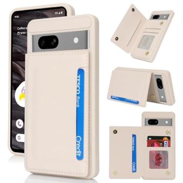 Imagem de iCoverCase Capa para Google Pixel 7a com suporte para cartão, carteira Pixel 7a para mulheres e homens [bloqueio RFID] capa carteira protetora de couro PU para Pixel 7a (bege)