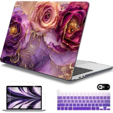 Imagem de Mektron Capa para MacBook Pro de 13 polegadas, versão 2022, 2021, 2020, A2338, M2, M1, A2289, A2251, capa rígida de plástico impresso, para MacBook Pro de 13,3 polegadas, Touch ID, flores de mármore