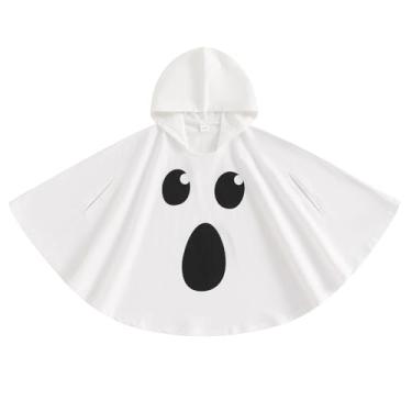Imagem de Lamuusaa Fantasias de Halloween para bebês meninas e meninos com capuz e rosto de fantasma, capa quente, roupão, poncho, roupas de cosplay 1-6 anos, Branco B, 2-3T
