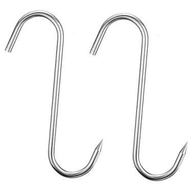 Imagem de 2 ganchos de açougueiro de aço inoxidável resistente e espesso ALAZCO de 22,86 cm – Wild Game, Smoking Ribs BBQ Large Fish, Hunting, Carcaça Veado Pendurado S-Hook Excelente Qualidade 9 mm de espessura