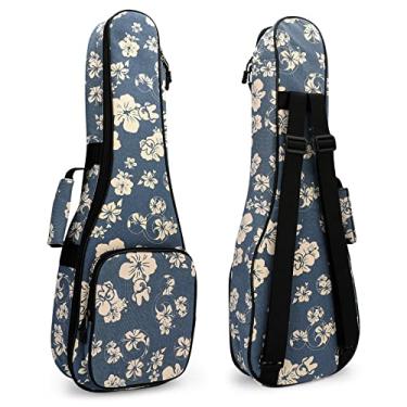 Imagem de MUINS Bolsa para Ukulele, 21 23 26 Estojo de Ukelele, almofada mais grossa para concerto Soprano Tenor Uke com alças duplas ajustáveis e alça (26 flores azuis)