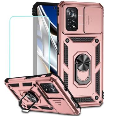 Imagem de Vokuha Capa para Poco X4 Pro 5G, capa 2201116PG com protetor de tela de vidro temperado e capa deslizante para câmera, capa magnética com suporte de anel giratório de 360° para Xiaomi Poco X4 Pro 5G