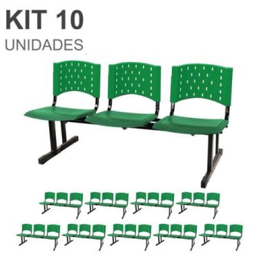 Imagem de Kit 10 Cadeiras longarinas PLÁSTICAS 03 Lugares - Cor VERDE - REALPLAS
