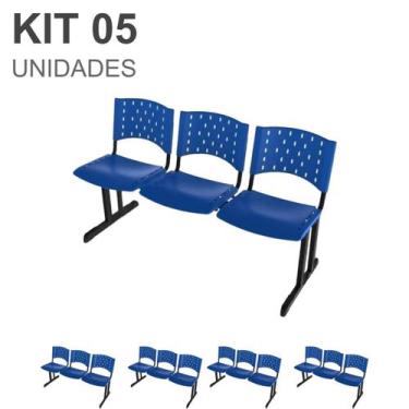 Imagem de Kit 05 Cadeiras longarinas PLÁSTICAS 03 Lugares - COR AZUL  - REALPLAS