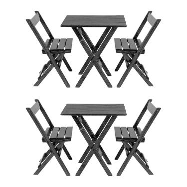 Imagem de Kit 2 Jogos De Mesa Aparador Bar Dobrável Com 2 Cadeiras Em Madeira Maciça - Preto