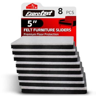 Imagem de Ezprotekt 8 Peças Deslizantes de Móveis de Feltro Quadrados de 5 "Para Pisos de Madeira, Almofadas Móveis de Feltro Reutilizáveis, Controles Deslizantes para Mover Cama Pesada, Geladeira, Sofá, Armári
