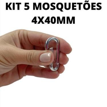 Imagem de Kit 5 Mosquetão Versátil Segurança Trava Simples 90kg 4X40mm - BELENUS