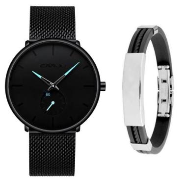 Imagem de Relógio Ultra Fino Masculino Luxo Casual + Pulseira Metal - CRRJU