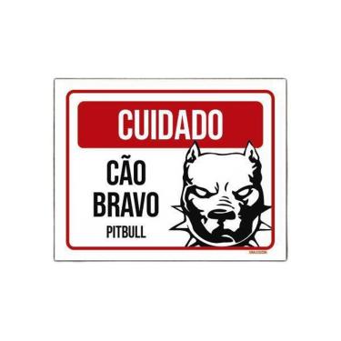Imagem de Placa Cuidado Cão Cachorro Bravo Pitbull 27X35