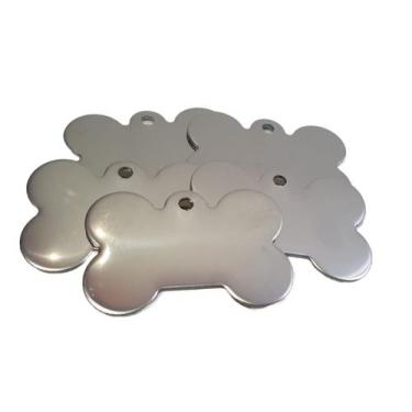 Imagem de plaquinha de identificação cachorro formato osso em inox kit 100 peças