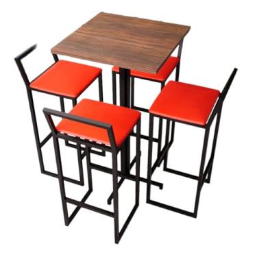Imagem de Conjunto Mesa Alta Bar Bistrô Quadrada Imbuia 4 Banquetas Confort Estofado Industrial Black (VERMELHO)