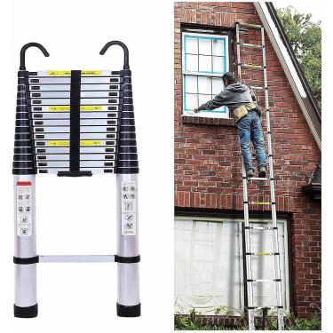 Imagem de Escadas extensíveis 7M/6M/5M/3M/2M/1M Escada telescópica, escada de extensão portátil reta com gancho Capacidade de 300 libras, para telhado Rv externo e interno/prata/7,1 m/23,2 pés