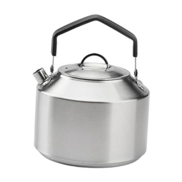 Imagem de Chaleira de acampamento, chaleira de água com tampa, copos compactos, bule de chá portátil, bule de água para ferver água no fogo, ao ar livre, Prata 1.5l