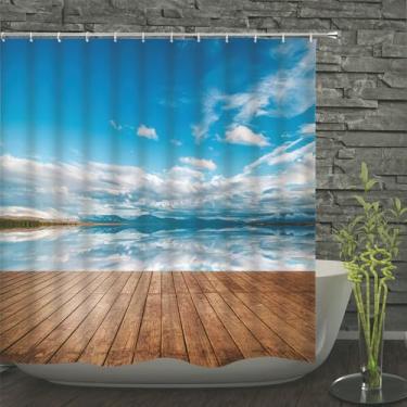 Imagem de Cortinas de chuveiro à prova d'água estampadas com conchas do mar e ondas do mar, cortina de banho, tela de banho de poliéster com 12 ganchos, JWW682, 180 * 240 cm