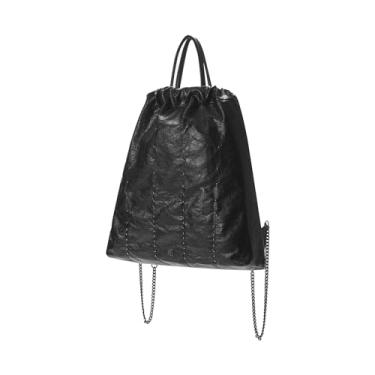 Imagem de KWANI Chelsea Mochila feminina de couro com cordão (preto), Preto, Free