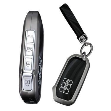 Imagem de Ysbxitu Capa de chaveiro com chaveiro 7 botões apto para Kia EV6 Light EX LX S SX Forte GT-Line Forte GT Telluride SX Forte EX liga de zinco Smart Key Shell Capa de proteção para chave - B Preto