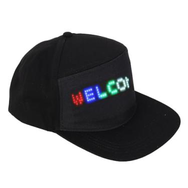 Imagem de LED Cap, Ajustável Destacável LED Display Screen Smart Hat, 16x32 Dot Array Color LED Cap Programável Com Controle APP para Concertos Ao Ar Livre, Festas, Beisebol (preto)