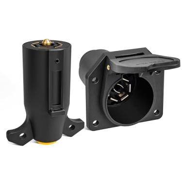 Imagem de Oyviny Conector de reboque de 7 pinos macho e fêmea, kit de emenda de plugue de reboque fêmea e macho de 7 vias, receptáculo de reboque de 7 lâminas RV para barco 6-24 V