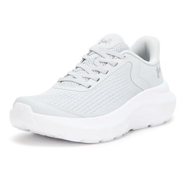 Imagem de Under Armour Tênis feminino pré-escolar Rogue 4 de renda alternativa, (014) Cinza Halo/Branco/Prata Metálica, 16