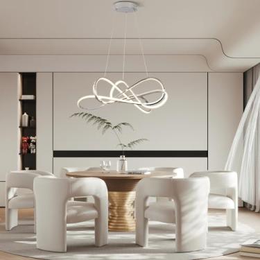 Imagem de LED Luzes pendentes DIY Lustre regulável ajustável pendurado luminárias pendentes para sala de jantar Cozinha Sala Bar com RC (Cromar, L80*W66*H20 cm)