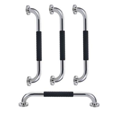 Imagem de Barra de Apoio 30cm Inox Kit 4 unidades Superficie Antiderrapante Idoso Cadeirante Gestante Criança Casa Banheiro Box Acessibilidade