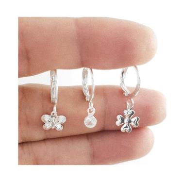 Imagem de Trio Argolinha Click Infantil Brincos Folheado Prata 3 Pares - Jady Jo
