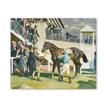 Imagem de JZSDGB Impressão de pinturas de Alfred James Munnings em tela - Arte de parede famosa 'The Unsaddling Enclosure, Epsom' - Reprodução em tela - Imagens de arte de parede em tela 40 x 48 cm (16 x 19
