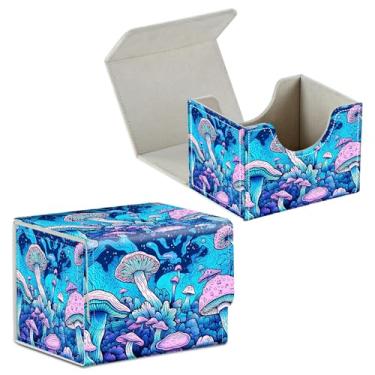 Imagem de BFDHGQZC Caixa de baralho para cartas colecionáveis Commander Deck Caixa de armazenamento de cartões com ímã forte Magic Premium Gathering Deck Box Cover para TCG CCG Magic Cards, cogumelo psicodélico
