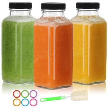 Imagem de CAKKVDE Garrafas de suco de vidro de 350 ml com tampas, pacote com 3, garrafas de vidro reutilizáveis, frascos de água de 350 ml para leite, suco, kombucha, gengibre, copos de bebida, frascos de suco