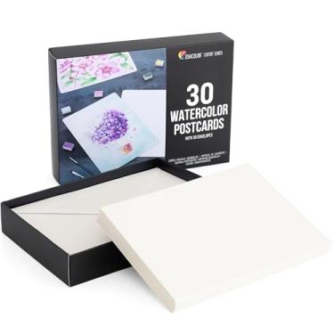 Imagem de Zenacolor - Cartões de aquarela em branco, conjunto de 30 cartões com envelopes, 12,7 x 17,7 cm, papel de aquarela de qualidade premium, 300 g/m² pesado, perfeito para cartão de agradecimento, cartões de Natal com envelopes, caixa reutilizável