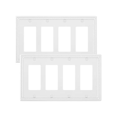 Imagem de TREEWELL Pacote com 2 placas decoradoras quádruplas, placas decorativas de interruptores e tampas de tomada, placas de parede de metal para tomadas elétricas, receptáculo, tomada GFCI, interruptor de