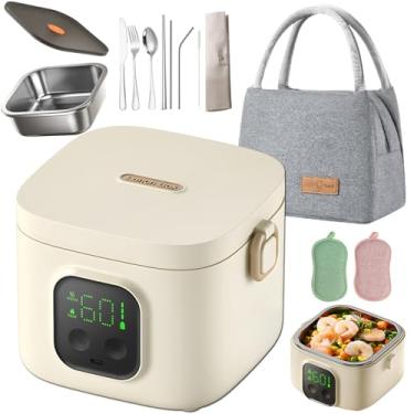 Imagem de Lancheira com aquecimento e carregamento sem água, lancheira elétrica para homens/mulheres, lancheira com aquecimento rápido de 20 a 80 minutos, com garfo, bolsa de transporte e pano de limpeza,
