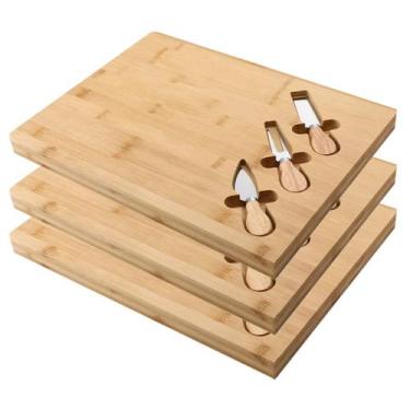 Imagem de Kit 3 Tabuas De Frios Carnes Bambu Resistente Kit Facas e Garfos - CAS