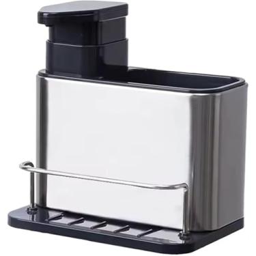 Imagem de Porta Detergente Dispenser Sabão Utensílios Bucha 3 em 1 Inox. Organizador Pia. Com Escoamento de Água. Aço Inoxidável Premium. Marca Natureasy.