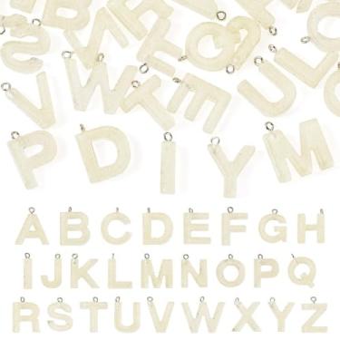 Imagem de FASHEWELRY 26 pingentes de letras com laço banhado a platina, pingentes de resina luminosa que brilham no escuro, pingentes do alfabeto A-Z, pingentes iniciais para pulseira, colar, brincos,