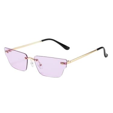 Imagem de Óculos de sol sem armação irregulares de personalidade, óculos de sol para fotos de modelos de nicho da moda, óculos de sol femininos para fotos de rua e hip-hop., Dourado roxo, tamanho único