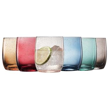 Imagem de Khen Copos de vidro reciclado, conjunto de 6 copos coloridos com bolhas – Copos mexicanos feitos à mão (340 g) – Design vintage para água, coquetéis, sucos – Presente colorido exclusivo para bebidas