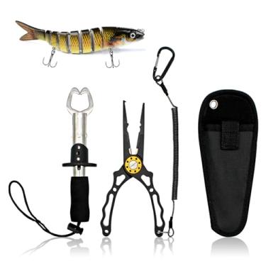Imagem de Alicate de garra de lábio de peixe, removedor de gancho multifuncional atualizado e alicate de anel dividido para pesca com mosca, pesca no gelo, equipamento de pesca, presente para homens