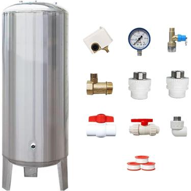 Imagem de Tanque de pressão de poço, tanques de pressão de água de aço inoxidável 15 25 40 50 65 80 galões para bomba de poço, recipientes de bexiga de máquina de água pressurizada vertical com kit de montagem